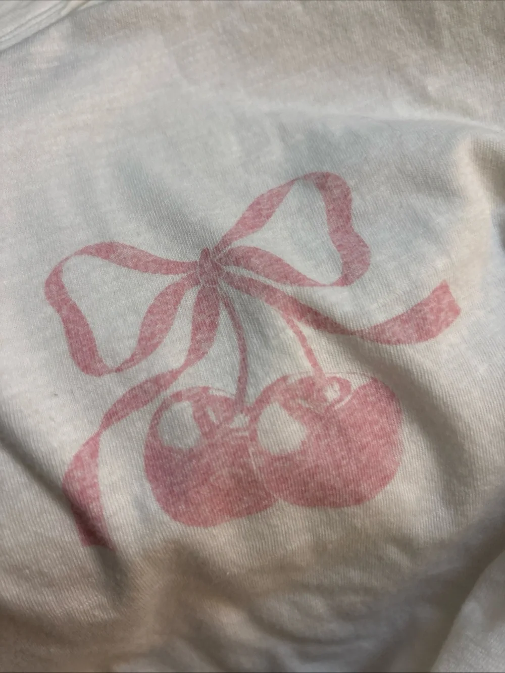 aerie Cream Short Sleeve Tee with Pink Cherry Bow Graphic - Picture 4 of 4